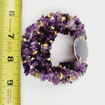 ABSOLUTELY STUNNING AUTHENTIC AMETHYST & GOLD TONED STRETCH BRACELET