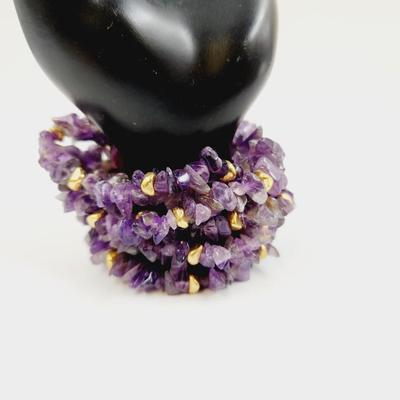ABSOLUTELY STUNNING AUTHENTIC AMETHYST & GOLD TONED STRETCH BRACELET