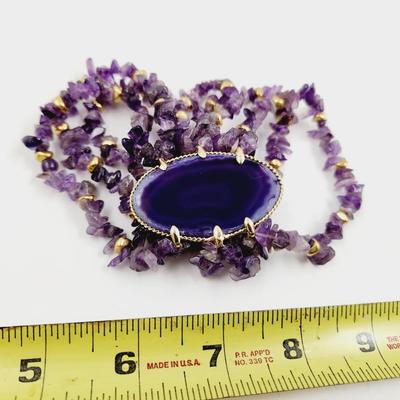 ABSOLUTELY STUNNING AUTHENTIC AMETHYST & GOLD TONED STRETCH BRACELET