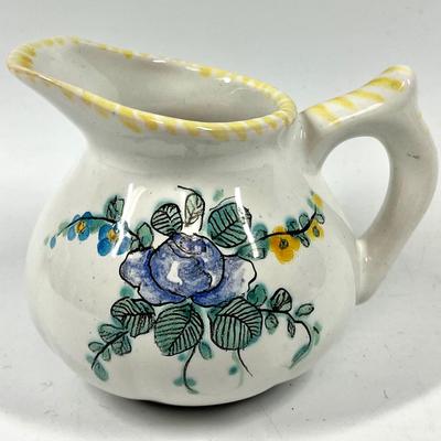 Faiences de Roanne Small white floral painted pitcher