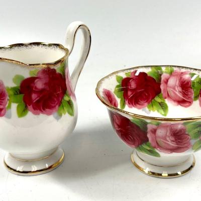 Sugar and cream white and red rose patterned set Royal Albert Old English Rose