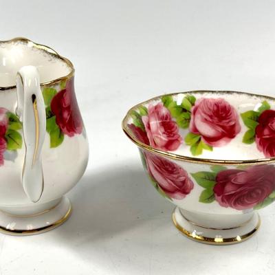 Sugar and cream white and red rose patterned set Royal Albert Old English Rose