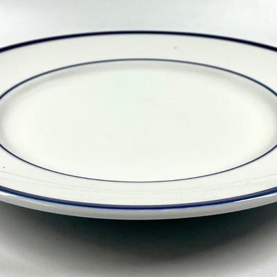 White and navy blue rimmed dinner plate Brasserie Williams Sonoma