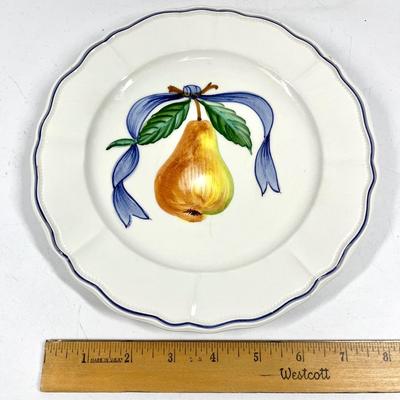 White painted pear with ribbon plate Charter Club French Bistro