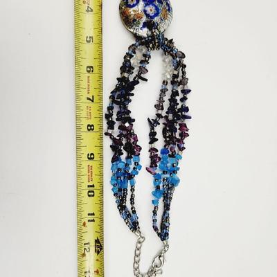 ABSOLUTELY STUNNING ART GLASS PENDANT W/ AUTHENTIC CHIPPED STONE NECKLACE