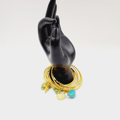 CUTE GOLD TONED & TURQUOISE BANGLE BRACELET SET