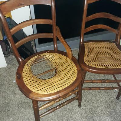 Vintage Wood and Wicker Ladder Back Chairs 