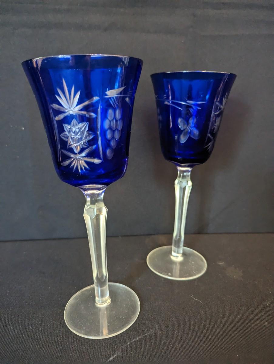 Cut Crystal Blue Wine Glasses | EstateSales.org