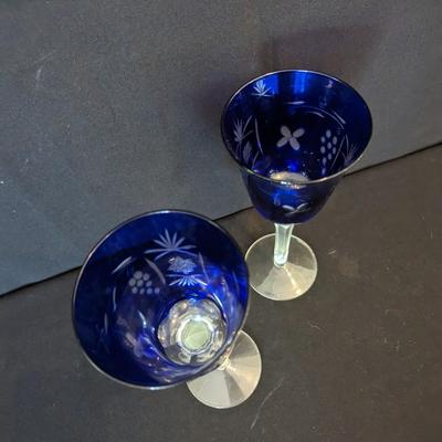 Cut Crystal Blue Wine Glasses 