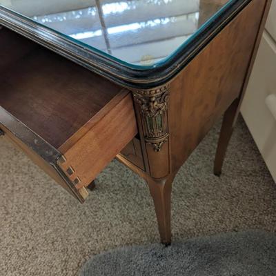 Tall Wood End Table Glass Top 