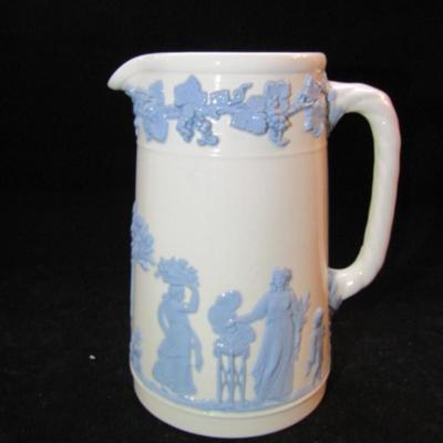 Wedgwood Embossed Queen's Ware Pitcher- Blue on White (#117)