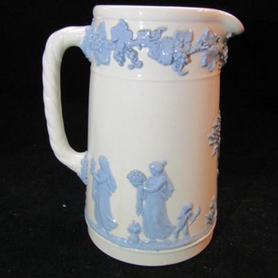 Wedgwood Embossed Queen's Ware Pitcher- Blue on White (#117)