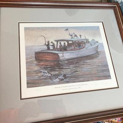 Rockfish Chumming On The Chesapeake Signed/Numbered Matted/Framed Tilghman Hemsley