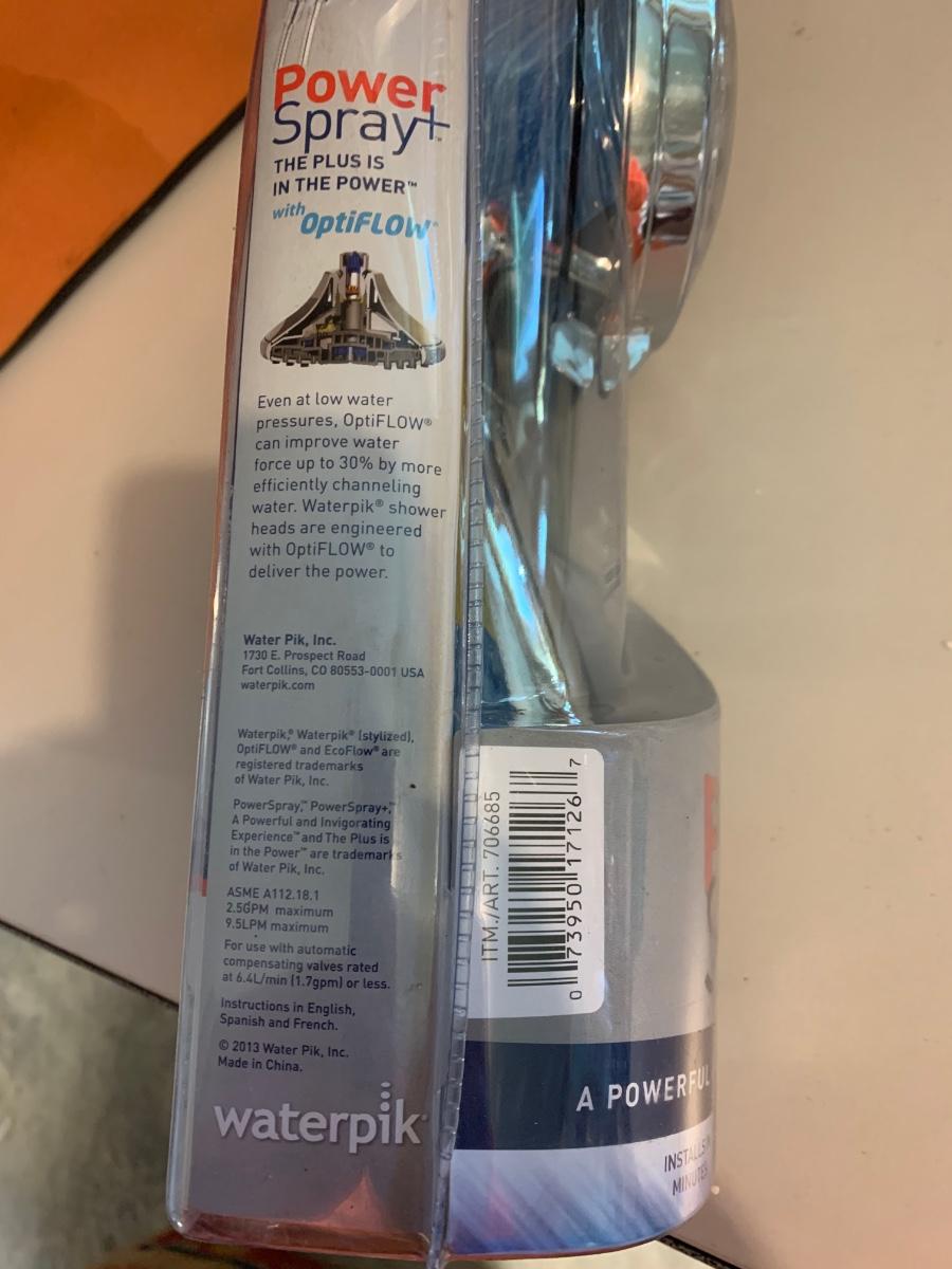 Waterpik Power Spray Shower Head In Package