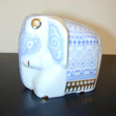 Blue White Gold Mlesna Porcelain Elephant Tea Caddy In Box Lot 434
