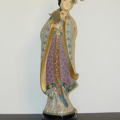 Old Cloisonne & Enamel Woman With Bird Hair Piece Holding Leaves - Celluloid Face & Hands Lot
