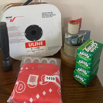 Velcro, tape, shower curtain & Spring