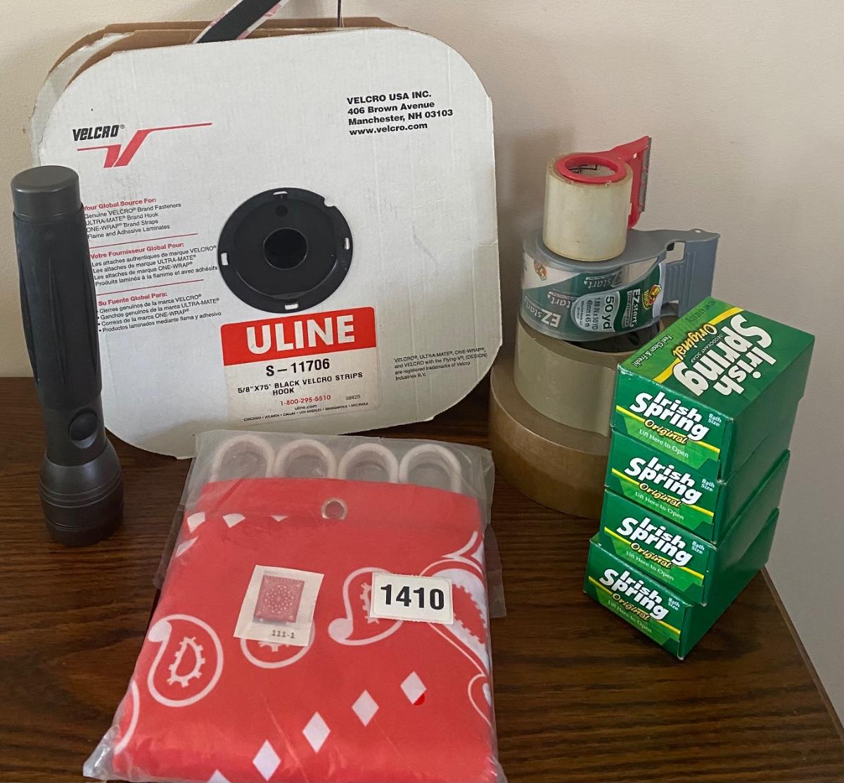 Velcro, tape, shower curtain & Spring