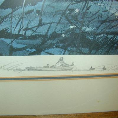 Framed Signed Print Chet Reneson Duck Hunting Scene Pencil Art In Border 75/400 Lot 329