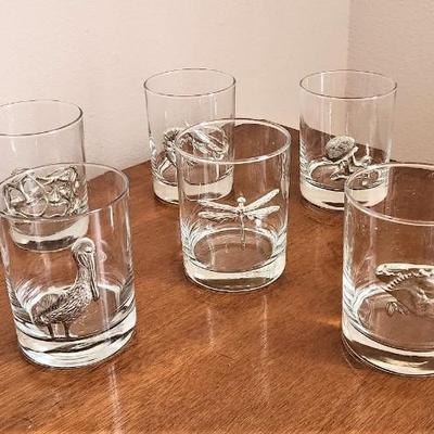 Lot #113  Set of Maurice Meilleur Old Fashioned Glasses - pewter decoration