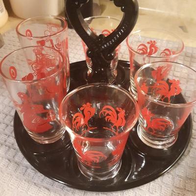 Vintage Barware- Black Milkglass Shotglass Tray