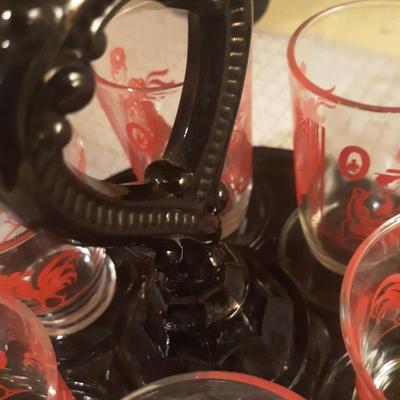 Vintage Barware- Black Milkglass Shotglass Tray