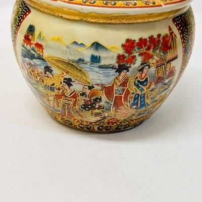 Vintage Japanese Geisha Fishbowl Planter with Gold Trim