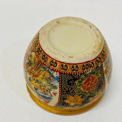 Vintage Japanese Geisha Fishbowl Planter with Gold Trim