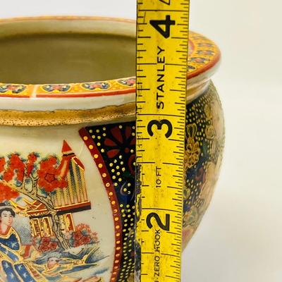 Vintage Japanese Geisha Fishbowl Planter with Gold Trim