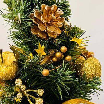 Christmas Tree in Wicker Basket and Red Basket
