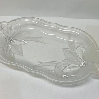 Vintage Frosted Embossed Glass Poinsettia Platter