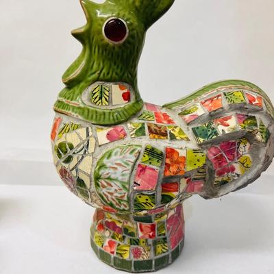 Green Mosaic Rooster Statue