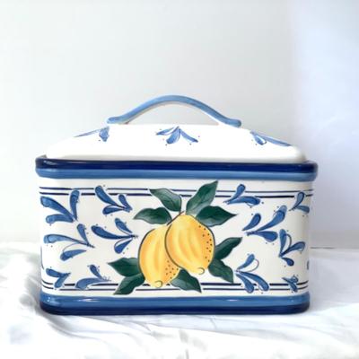8166 Hand painted Lemon INSPIRADO Stonelite Ceramic Bread Box