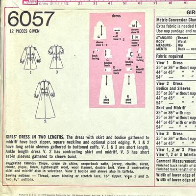 Simplicity Fashion Magazine Pattern No. 6057 Girls’ Dress in Two Lengths size 14 breast 32 girl  1973