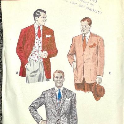Butterick Printed Pattern No. 6595 Men’s Cardigan or Tailored Jacket and Vest