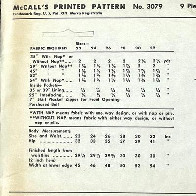 McCallâ€™s Missesâ€™ Skirt No. 3079 waist 24 1954