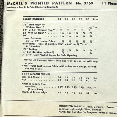 McCallâ€™s Missesâ€™ Skirt No. 3769 waist 28 1956