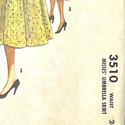 McCallâ€™s Missesâ€™ Umbrella Skirt No. 3510 waist 24 1955