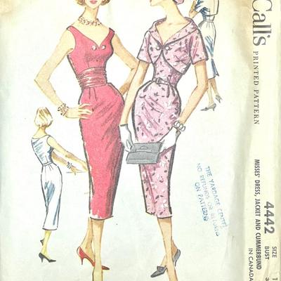 McCallâ€™s Missesâ€™ Dress, Jacket and Cummerbund No. 4442 size 16 bust 36 1958