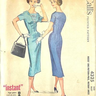 McCallâ€™s Missesâ€™ One-Pattern-Piece, Instant Dress size 14 bust 34 1957