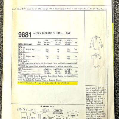 McCallâ€™s Step by Step No. 9681 size medium neck 15-15 1/2 chest 38-40 1969