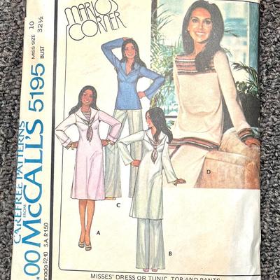 McCallâ€™s Marloâ€™s Corner No. 5195 Missesâ€™ Dress or Tunic, Top and Pants for Stretch Knits size 10 bust 32 1/2