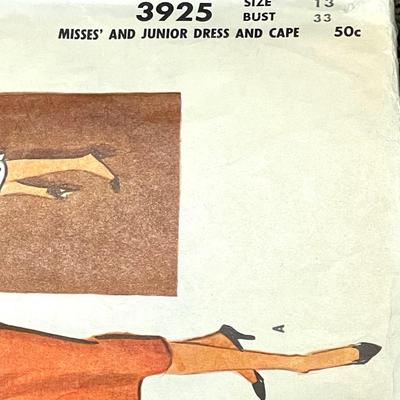 McCallâ€™s Missesâ€™ and Junior Dress No. 3925 size 13 bust 33 1956