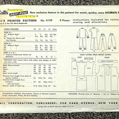 McCallâ€™s Teen Pajamas No. 4199 size 14 bust 34 1957