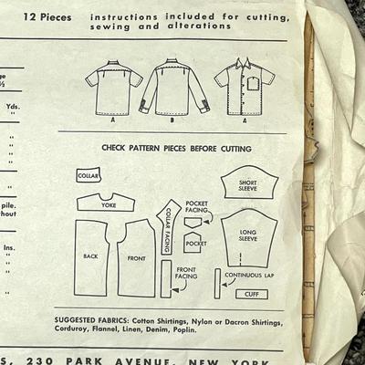 McCallâ€™s Menâ€™s Sport Shirt â€œEasy to Sewâ€ 3904 1956 size large