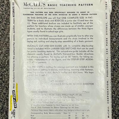 McCallâ€™s Basic Teaching Pattern sealed basic dress pattern size 14