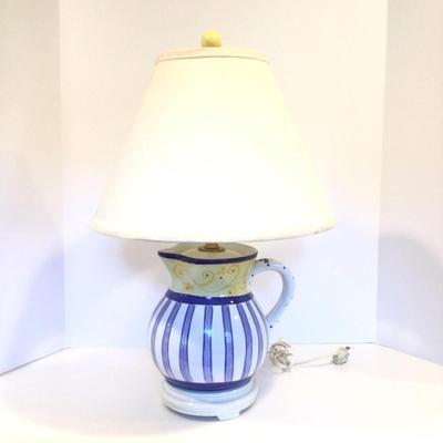 8186 Yellow White Blue Italian Pottery Pitcher Lamp