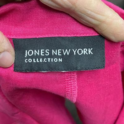 Bright Pink Jones New York Collection Linen Button Front Jacket Blouse