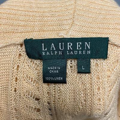 Ralph Lauren 100% Linen Large One Button Off White Cream Cardigan Knit Sweater