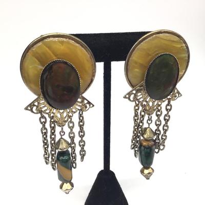 Large Vintage Drop Earrings With Stones